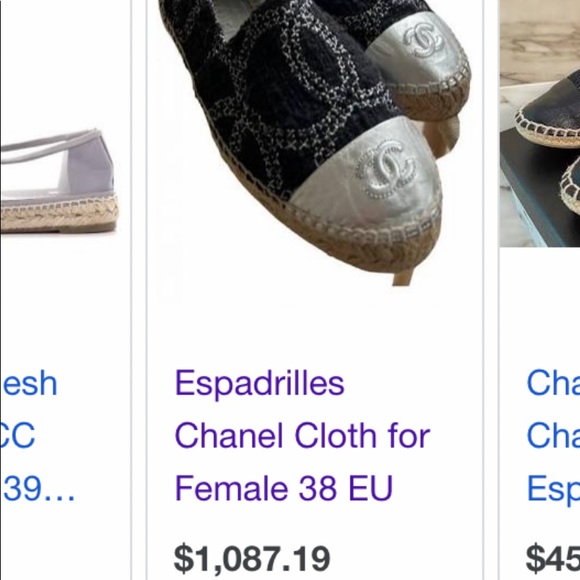 Chanel Slvr/Black Espadrilles Lambskin & Tweed - Picture 10 of 13